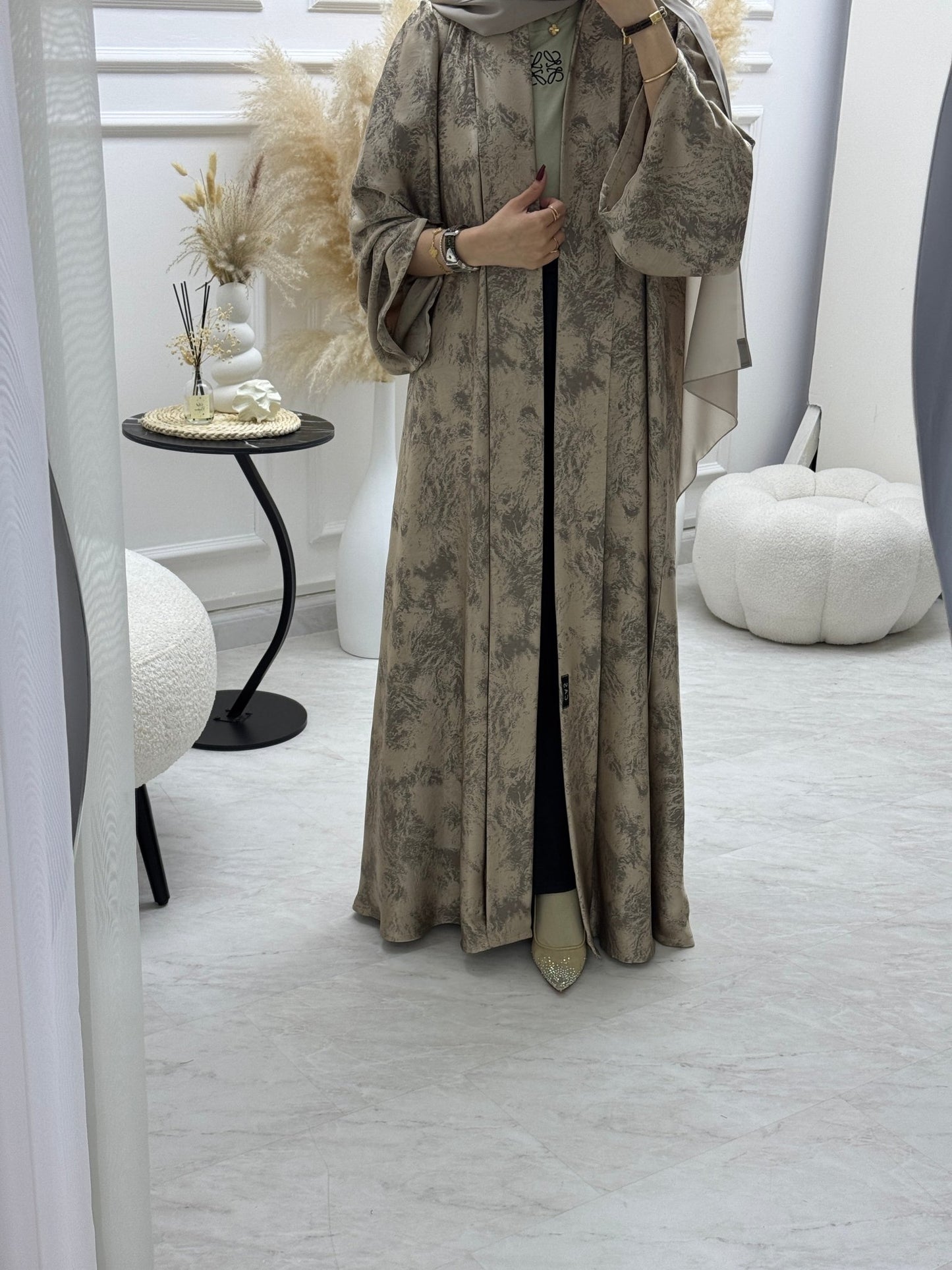 C 1004 - 03 Beige Printed Abaya