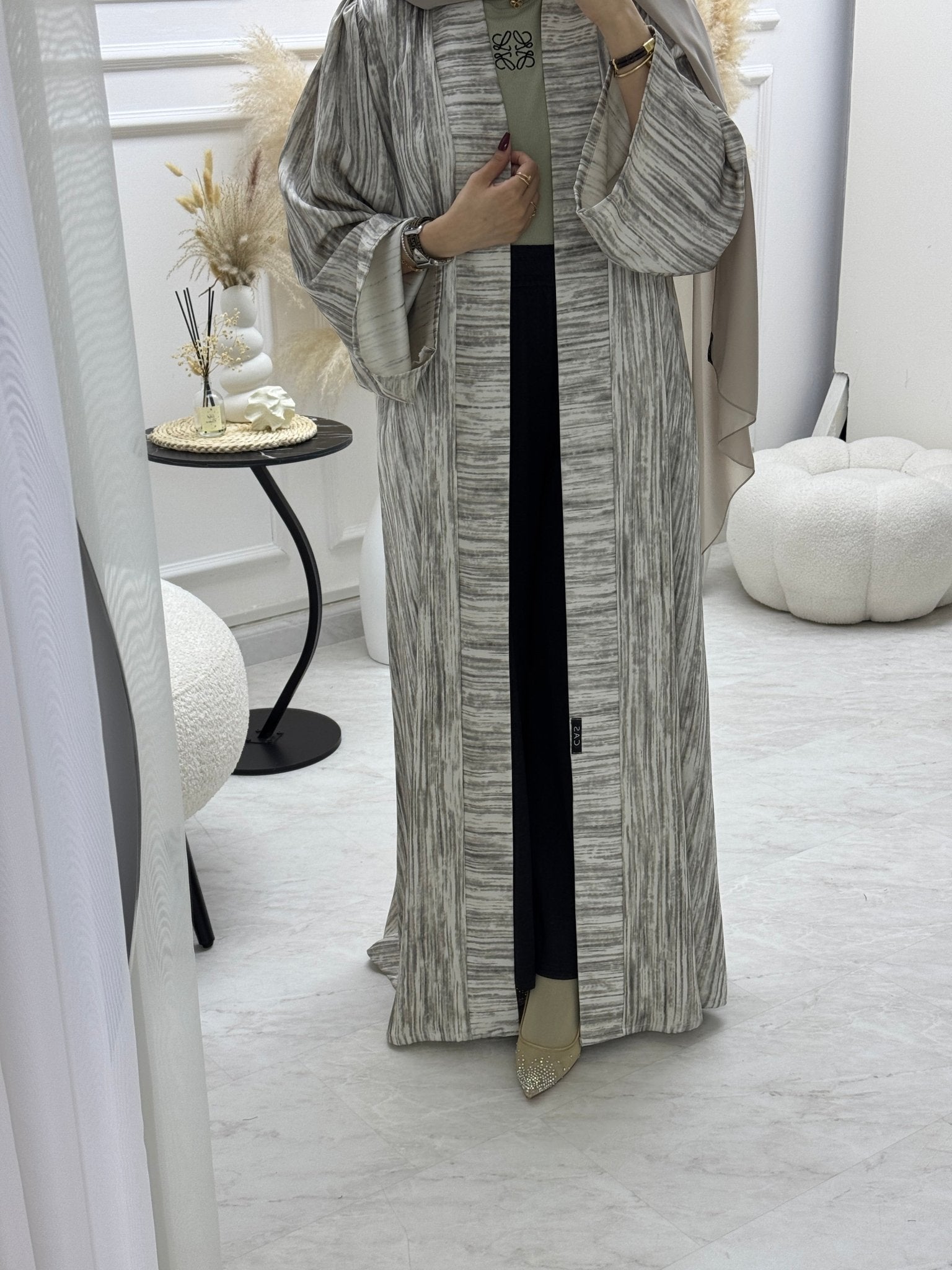 C 1006 - 01 Cream Printed Abaya