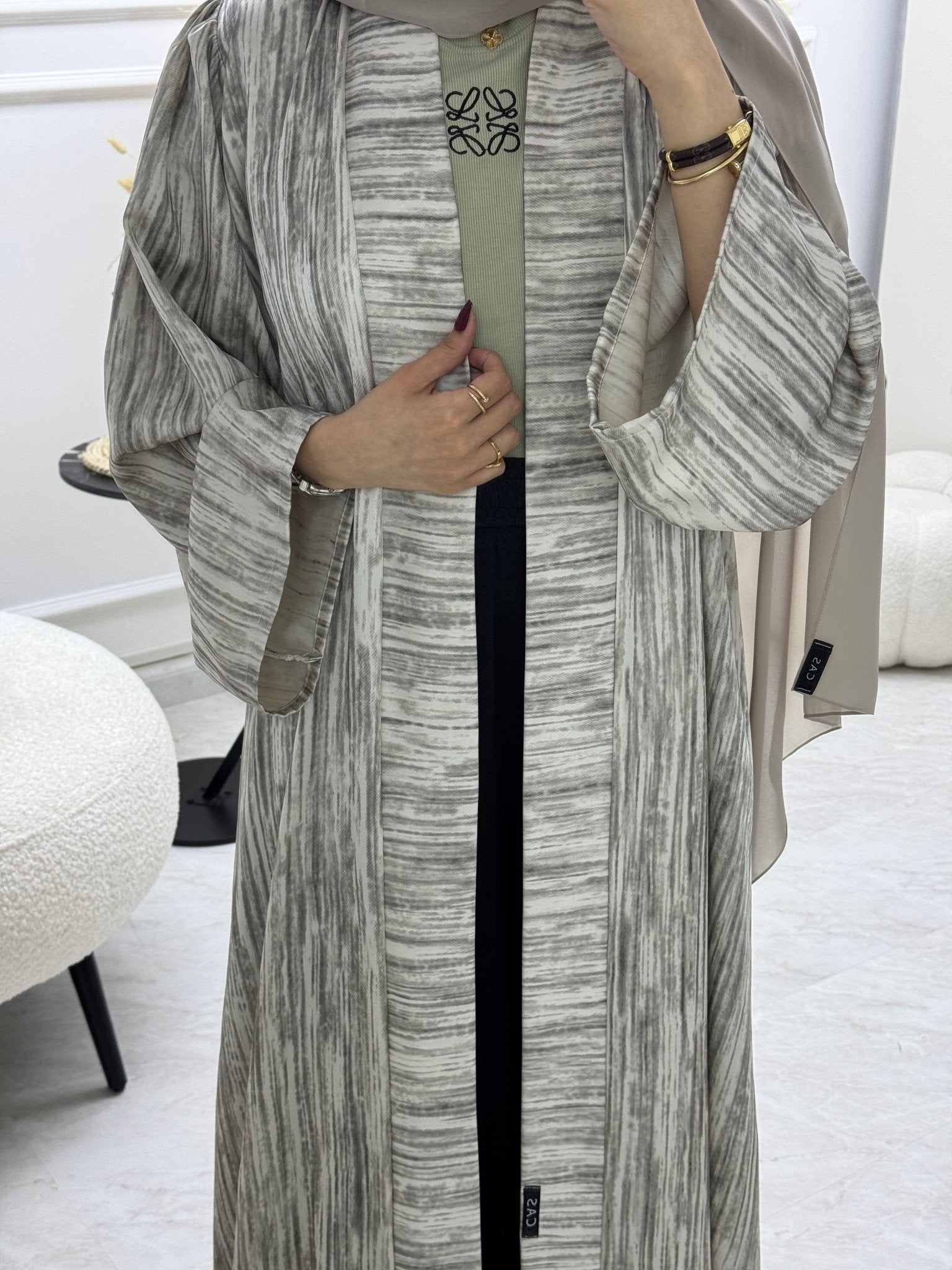 C 1006 - 01 Cream Printed Abaya