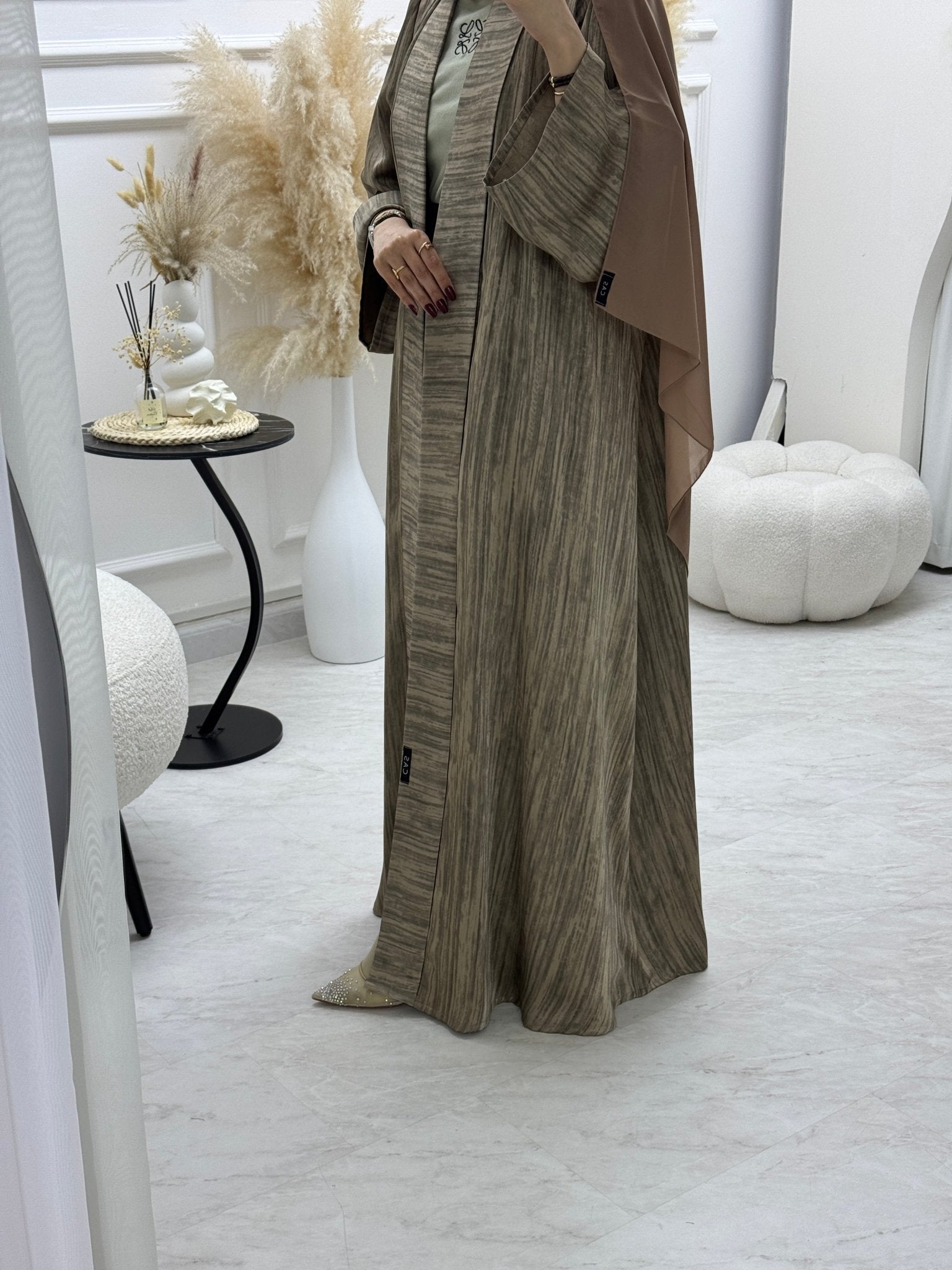 C 1006 - 05 Beige Printed Abaya