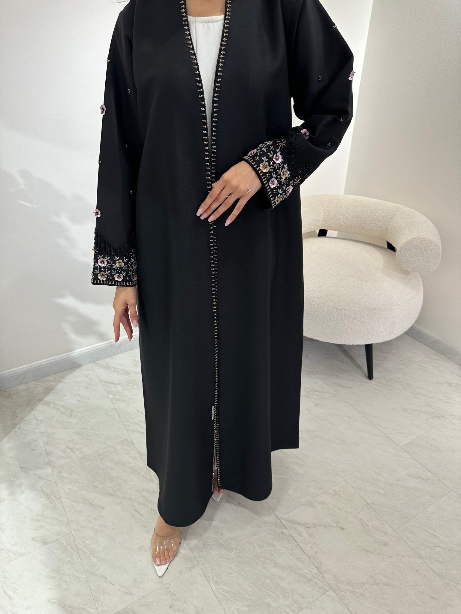 C 1009 Black Beaded Abaya