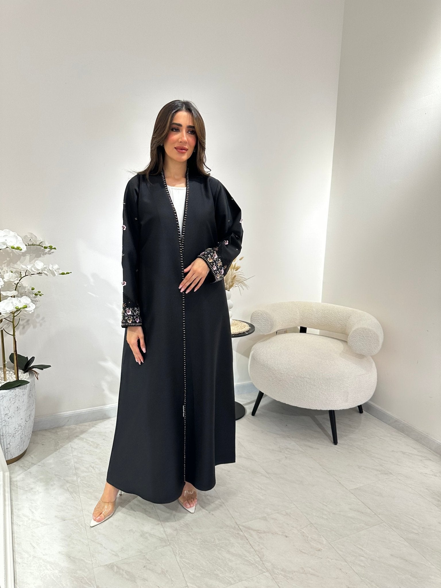 C 1009 Black Beaded Abaya