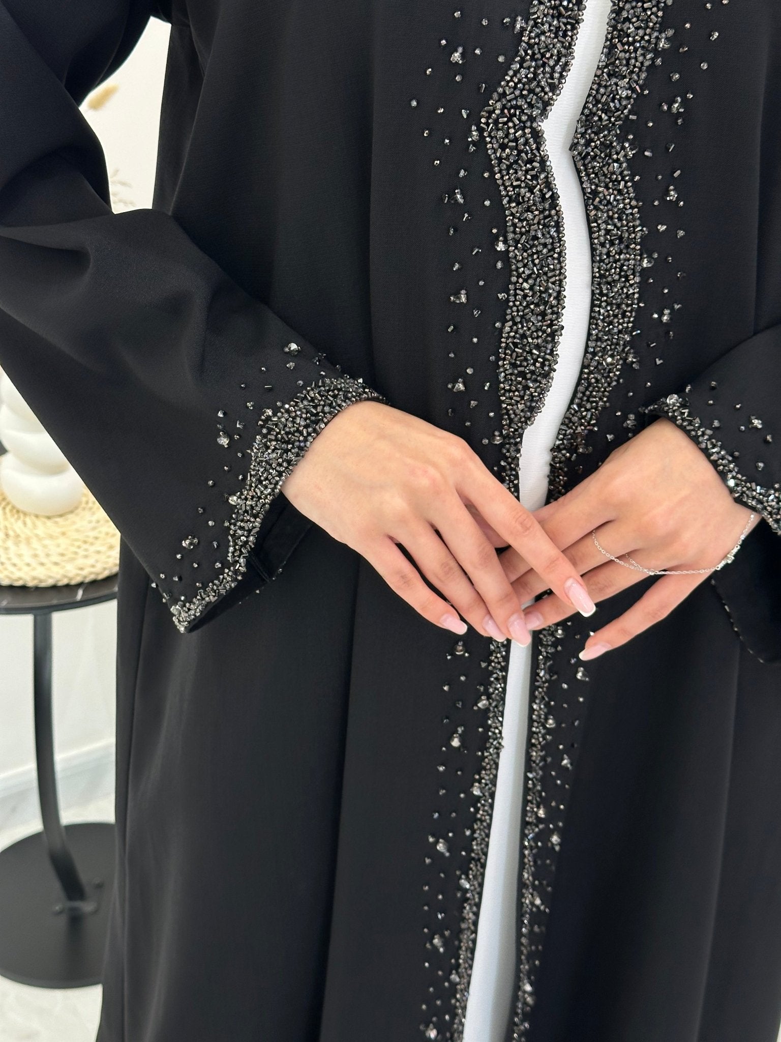 C 1011 Black Beaded Abaya