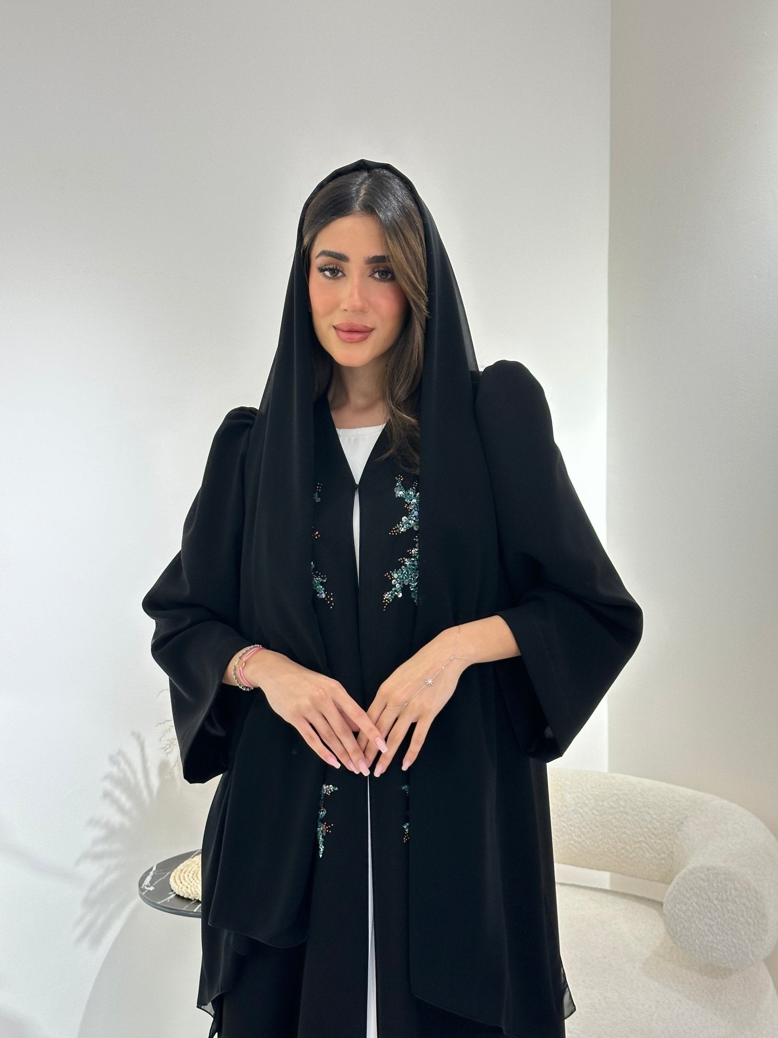 C 1015 Black Beaded Abaya