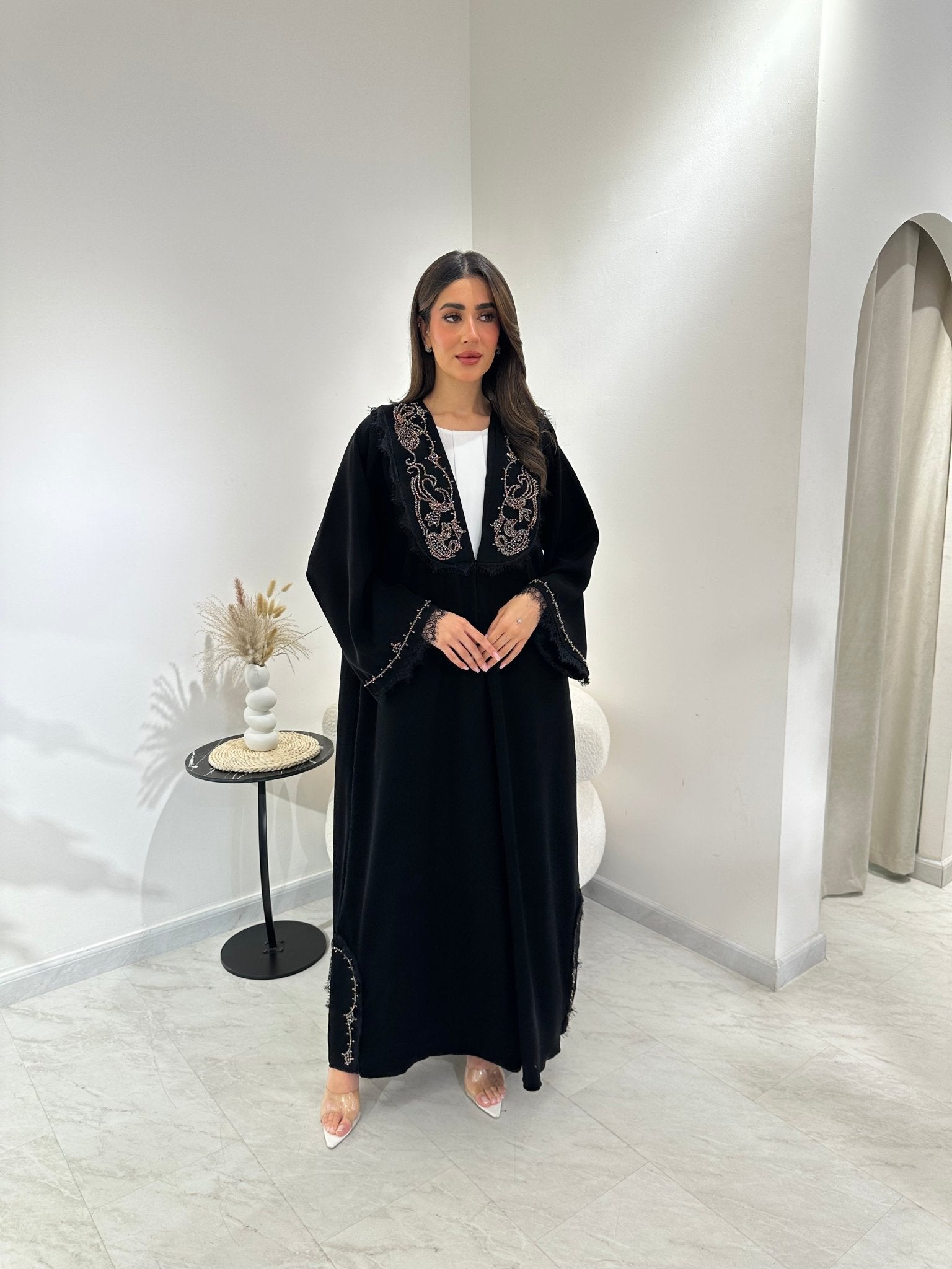 C 1016 Black Beaded Abaya