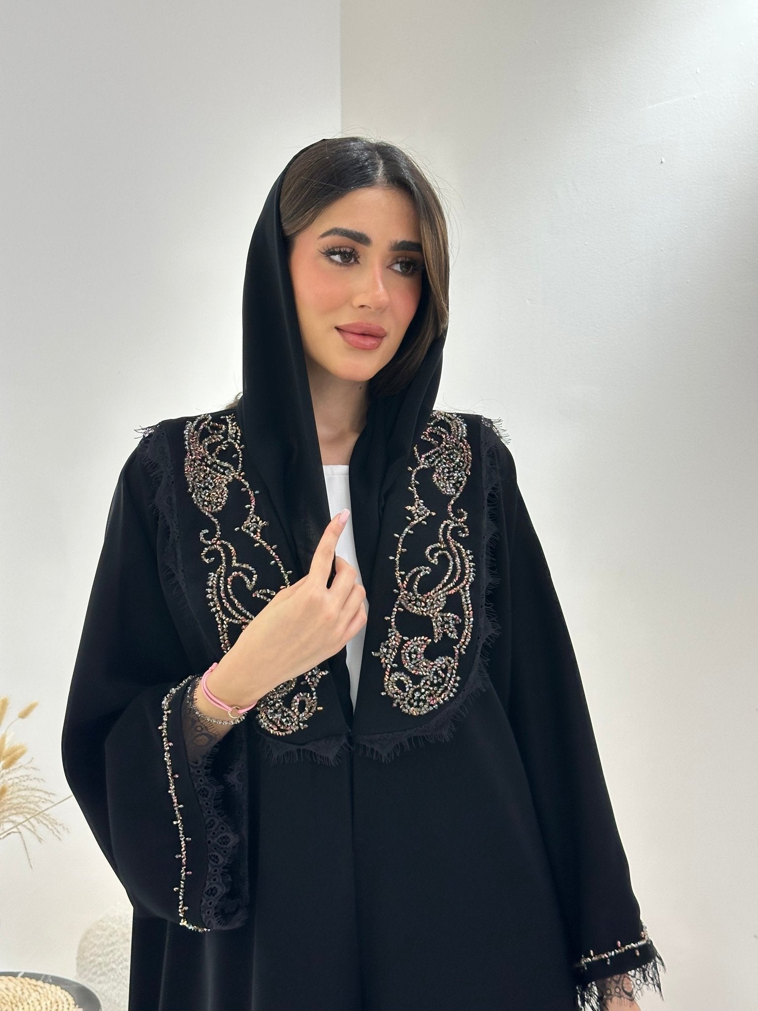 C 1016 Black Beaded Abaya