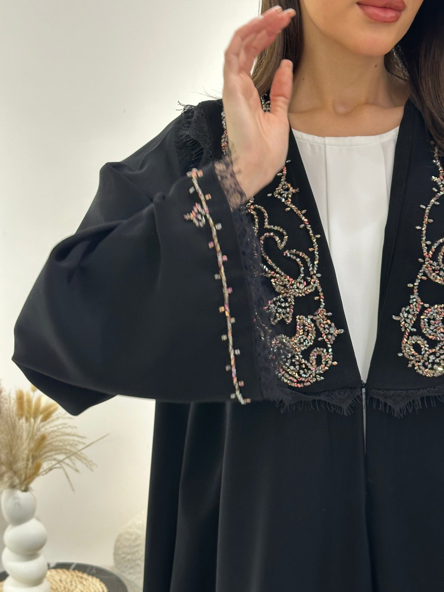 C 1016 Black Beaded Abaya