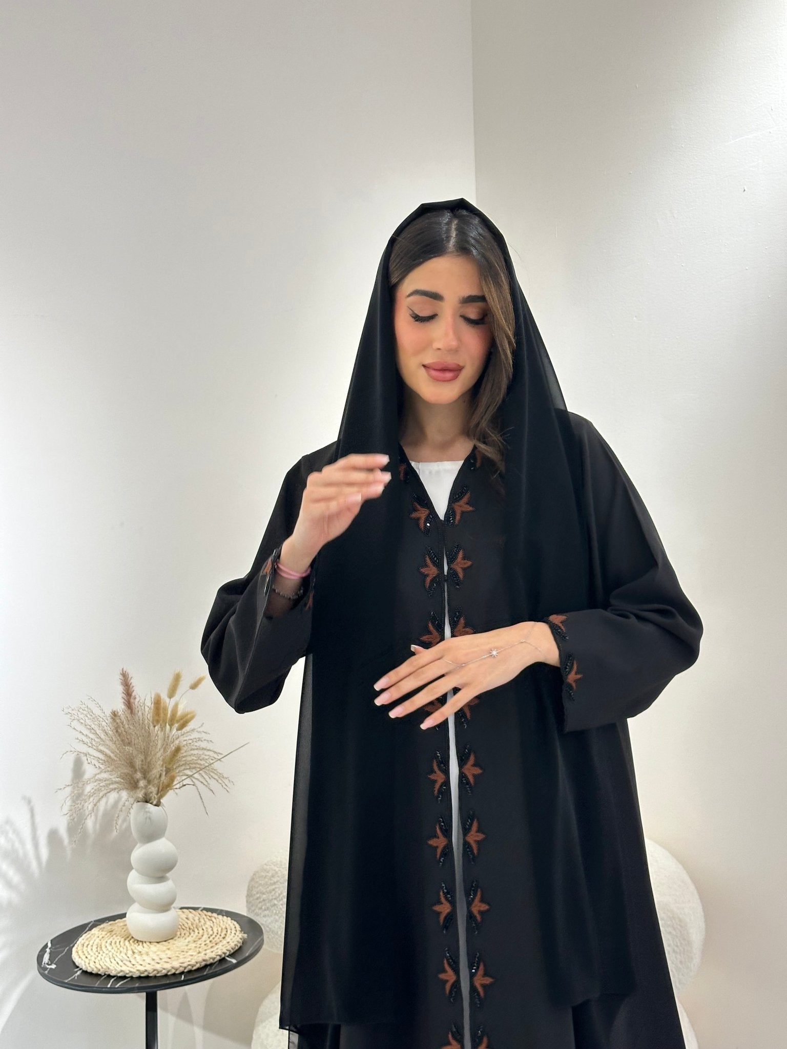 C 1017 Black Beaded Abaya