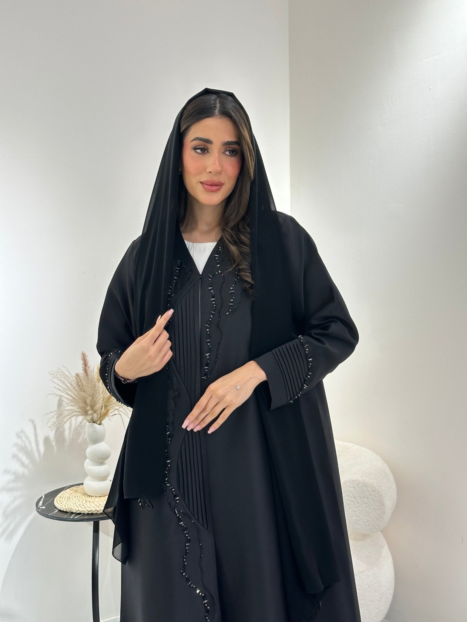 C 1018 Black Beaded Abaya