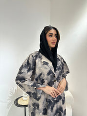C 1025 Beige Black Printed Abaya
