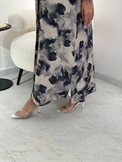 C 1025 Beige Black Printed Abaya
