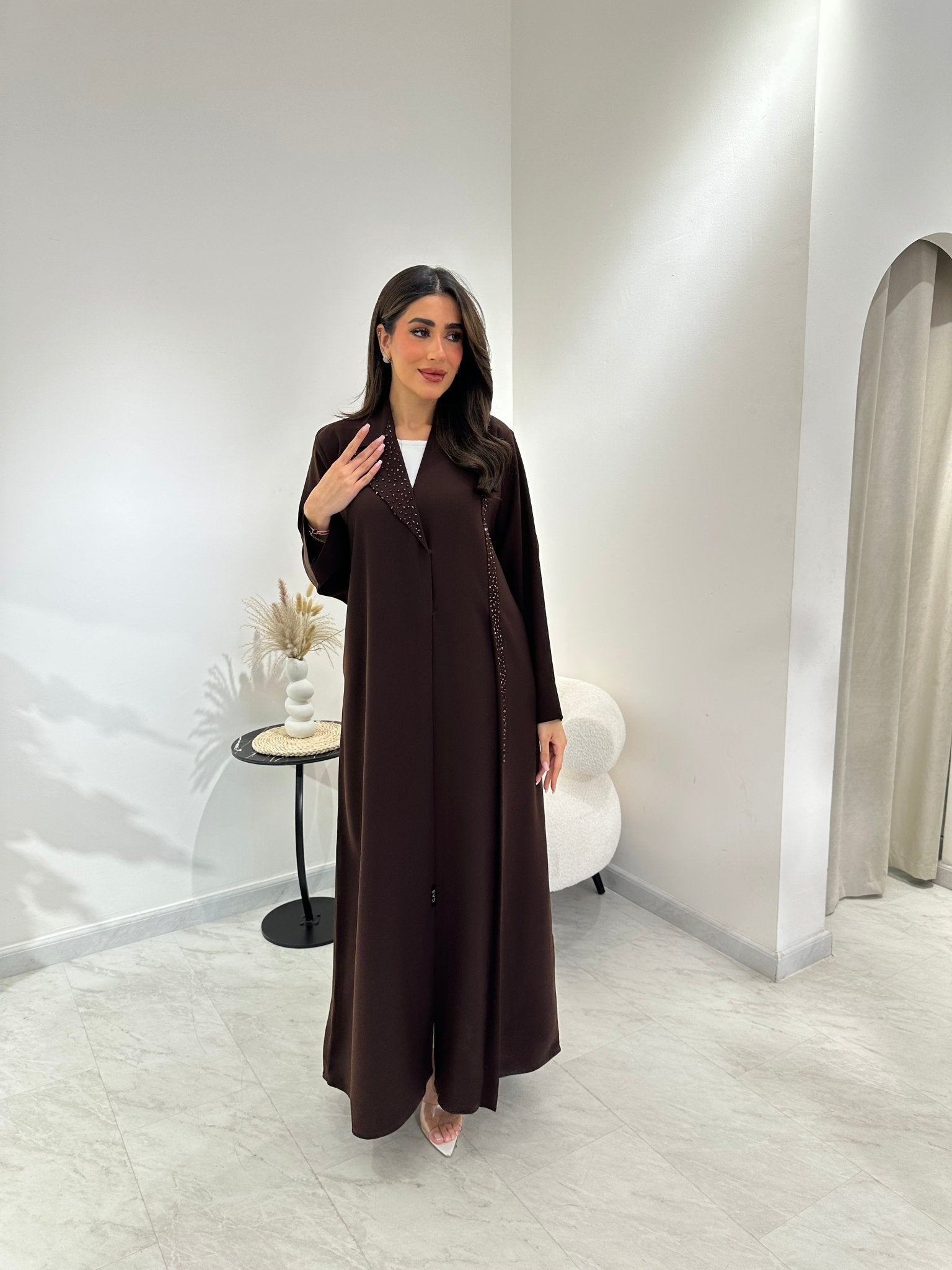 C 1027 Brown Beaded Abaya