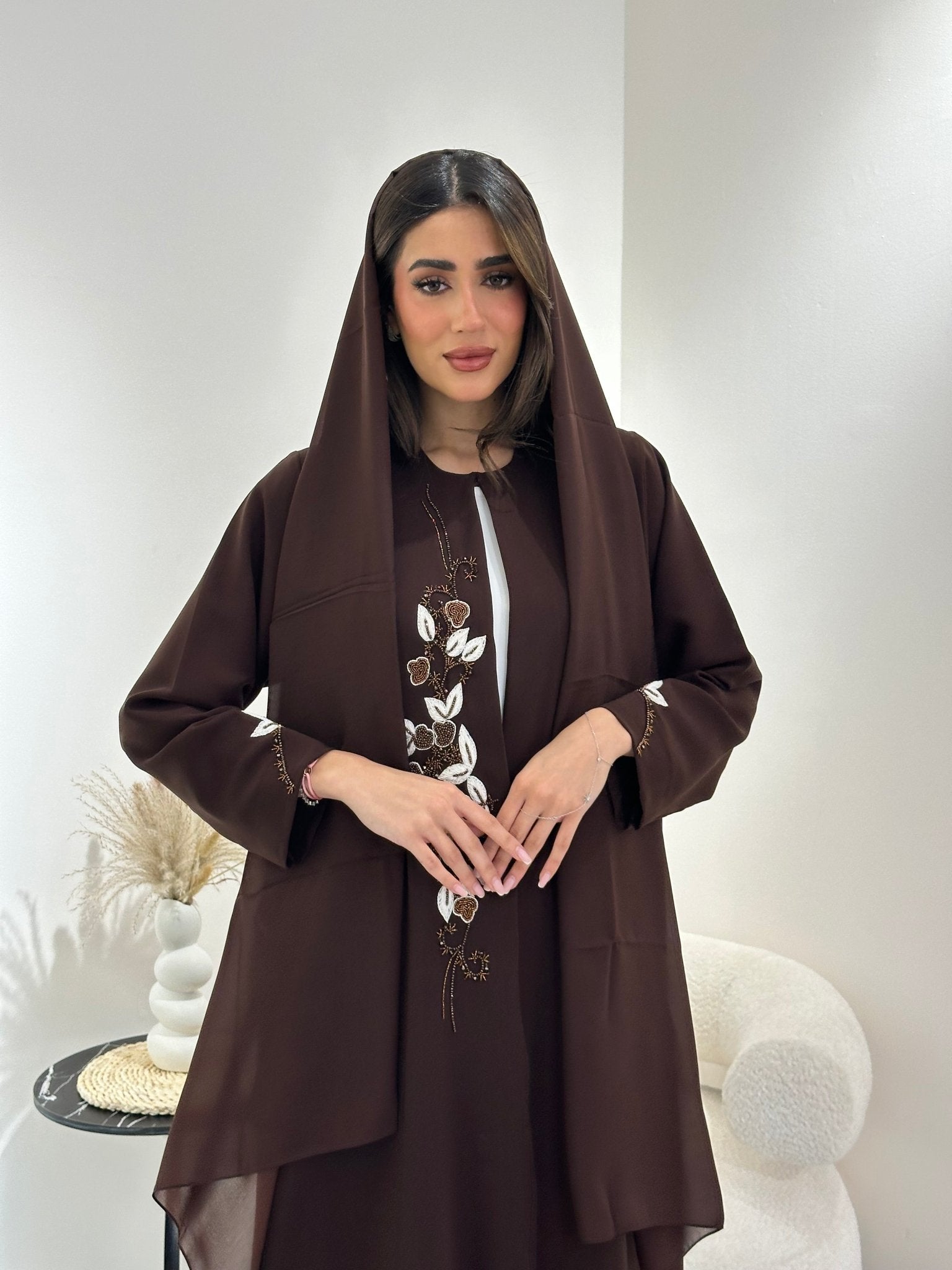 C 1028 Brown Beaded Abaya