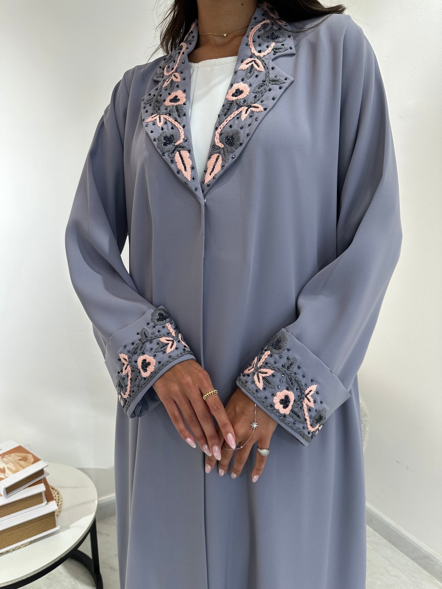 C 1046 Grey Coat Abaya
