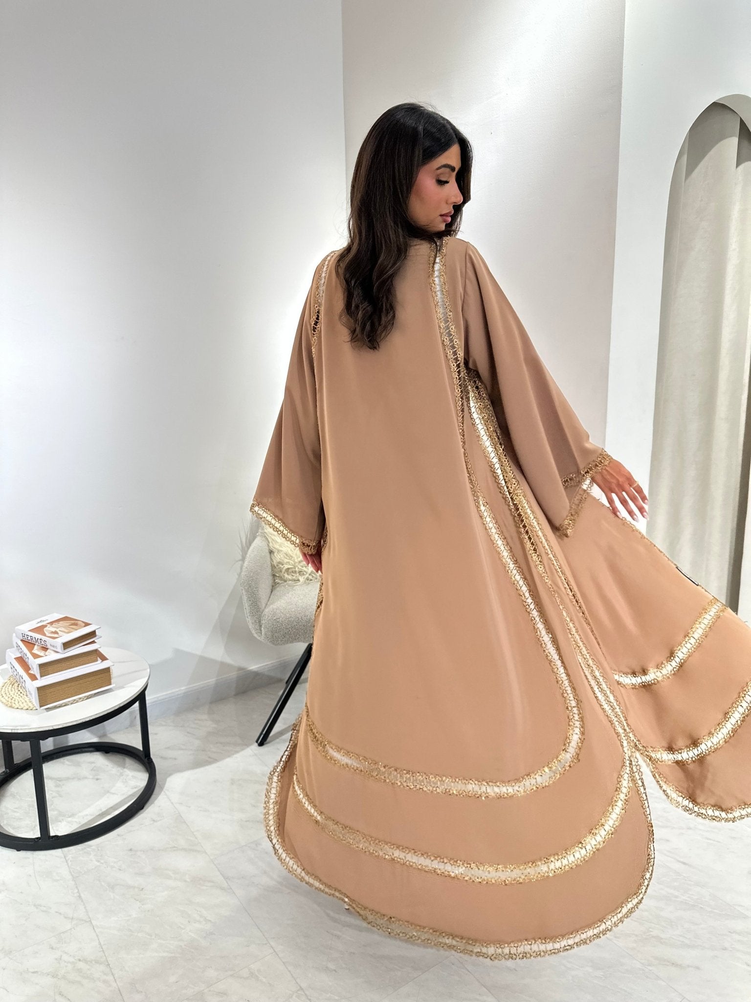 C 1047 Mustard Lace Abaya