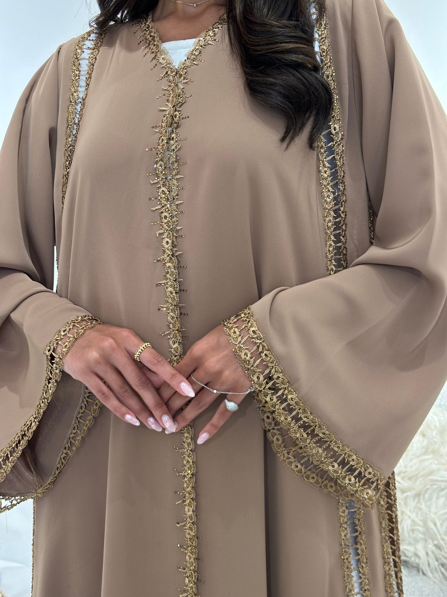 C 1047 Mustard Lace Abaya