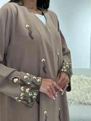 C 1049 Beige Beaded Abaya