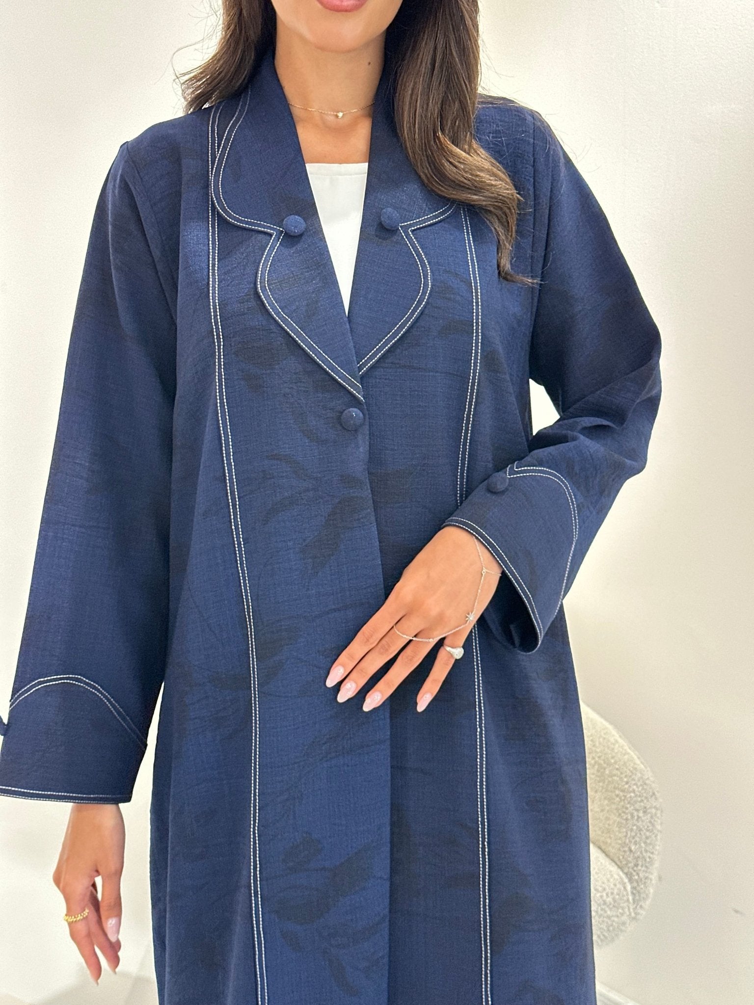 C 1050 Printed Navy Blue Coat Abaya