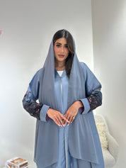 C 1051 Beaded Printed Blue Abaya