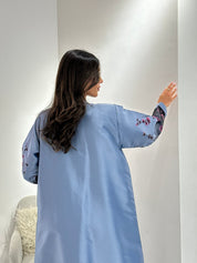 C 1051 Beaded Printed Blue Abaya