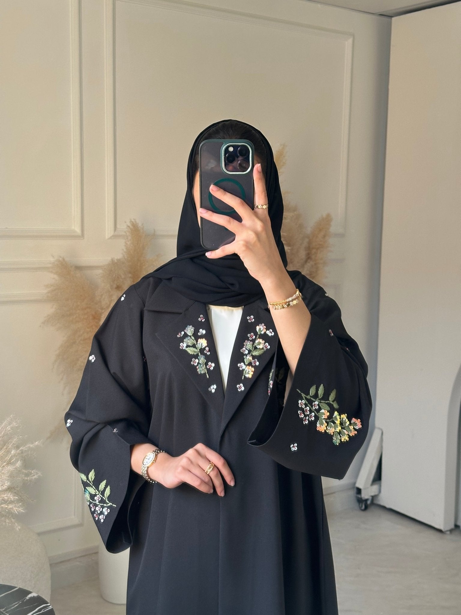 C 1054 Black Embroidered Abaya