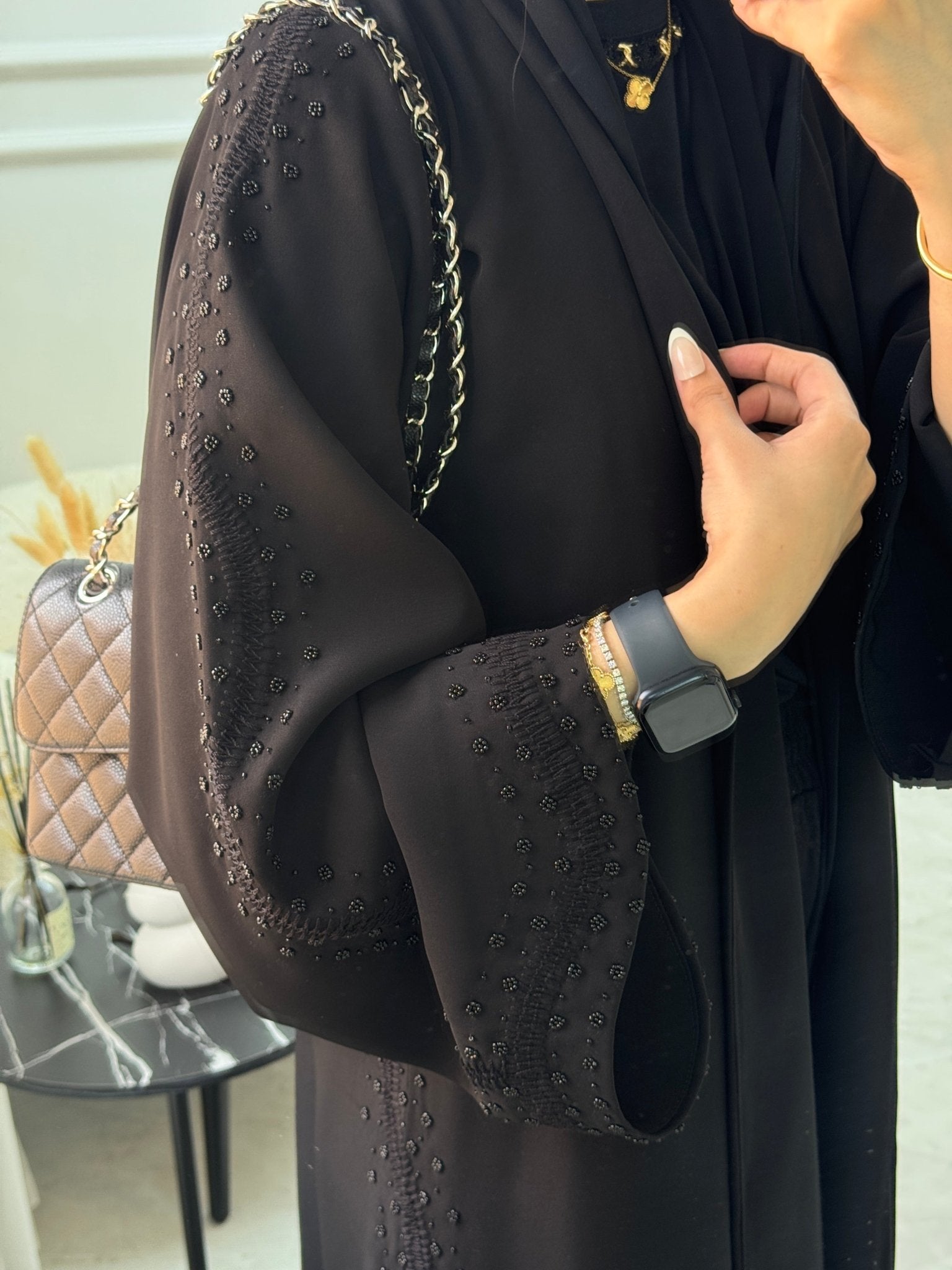 C 1057 Black Beaded Abaya