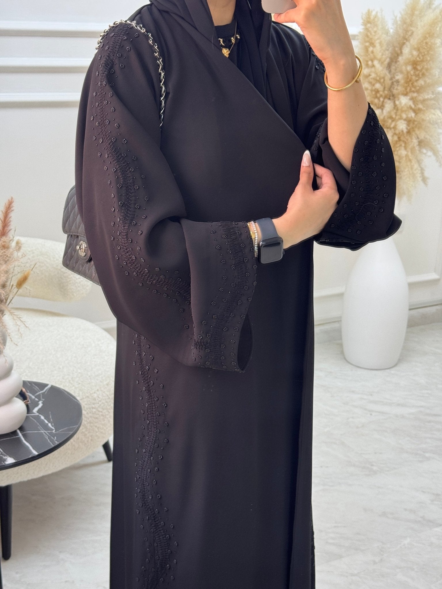 C 1057 Black Beaded Abaya
