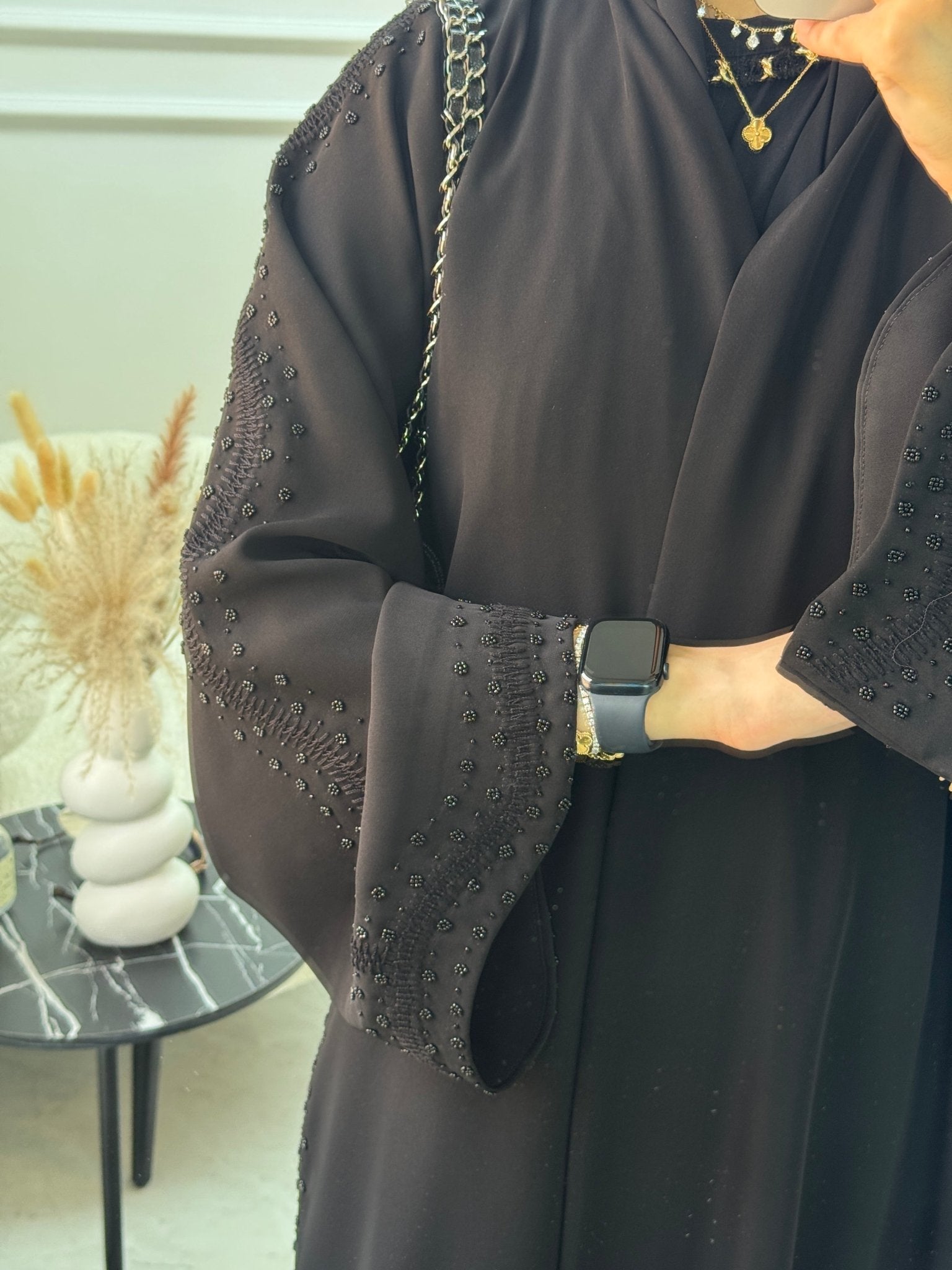 C 1057 Black Beaded Abaya