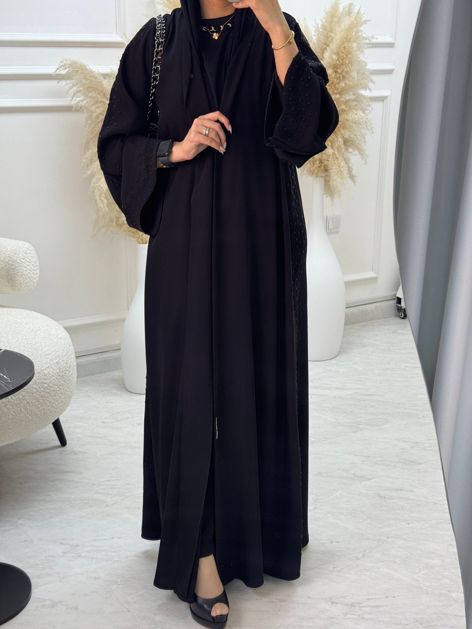 C 1057 Black Beaded Abaya