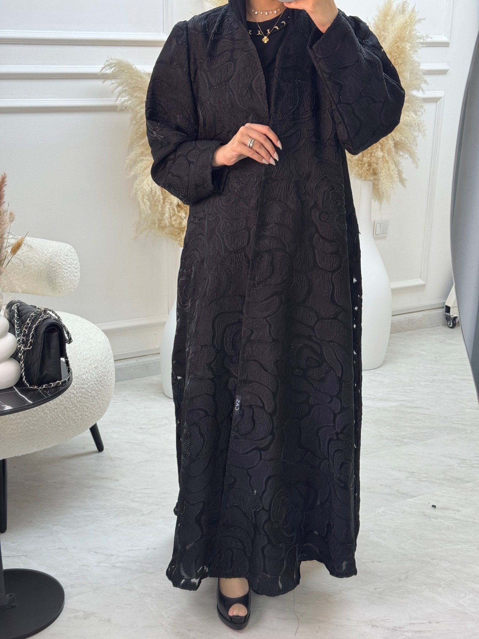C 1059 Black Organza Abaya