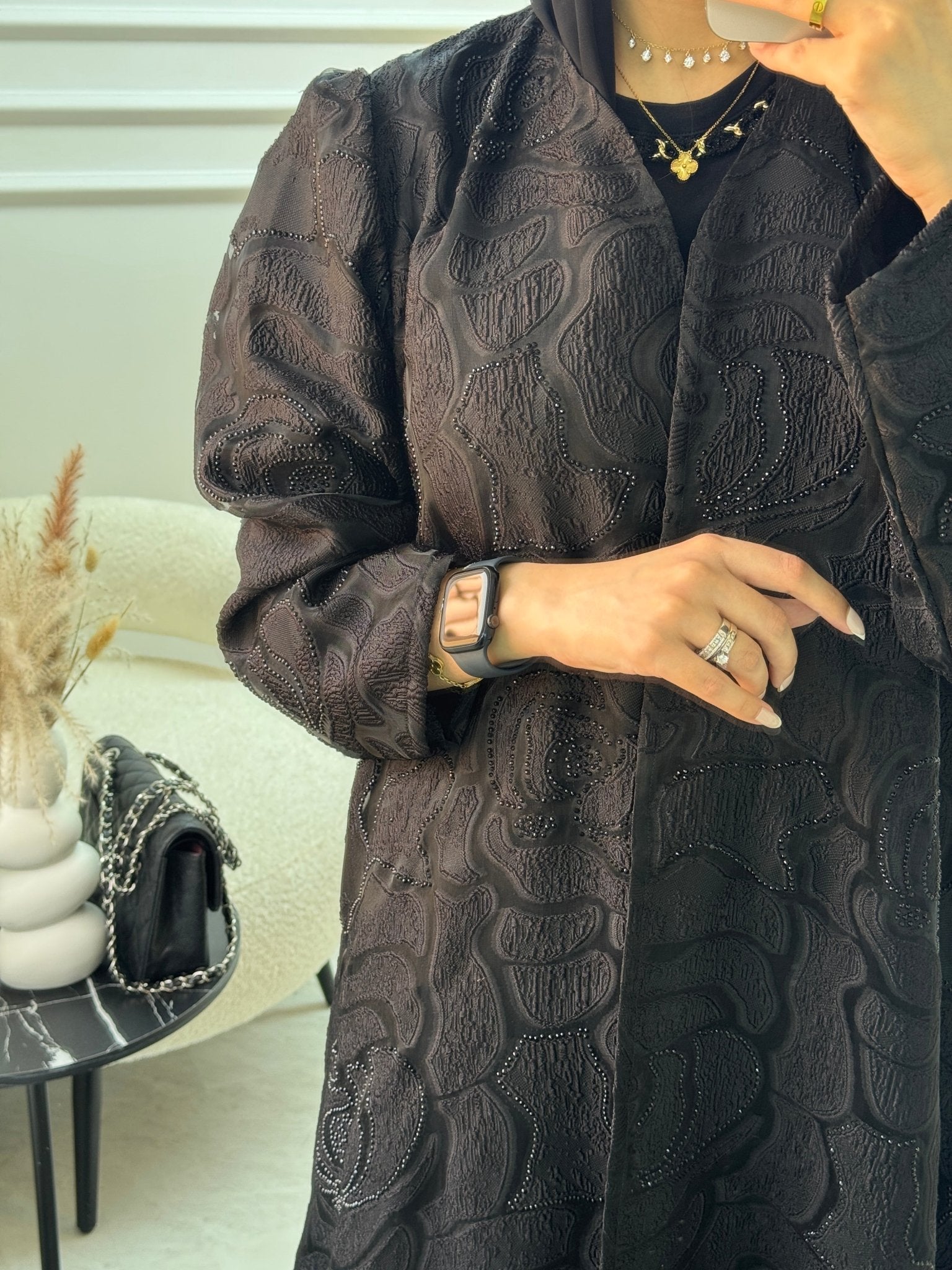 C 1059 Black Organza Abaya