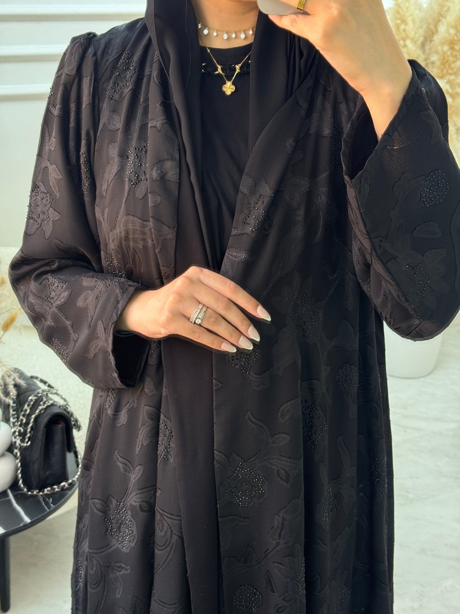 C 1060 Black Printed Abaya