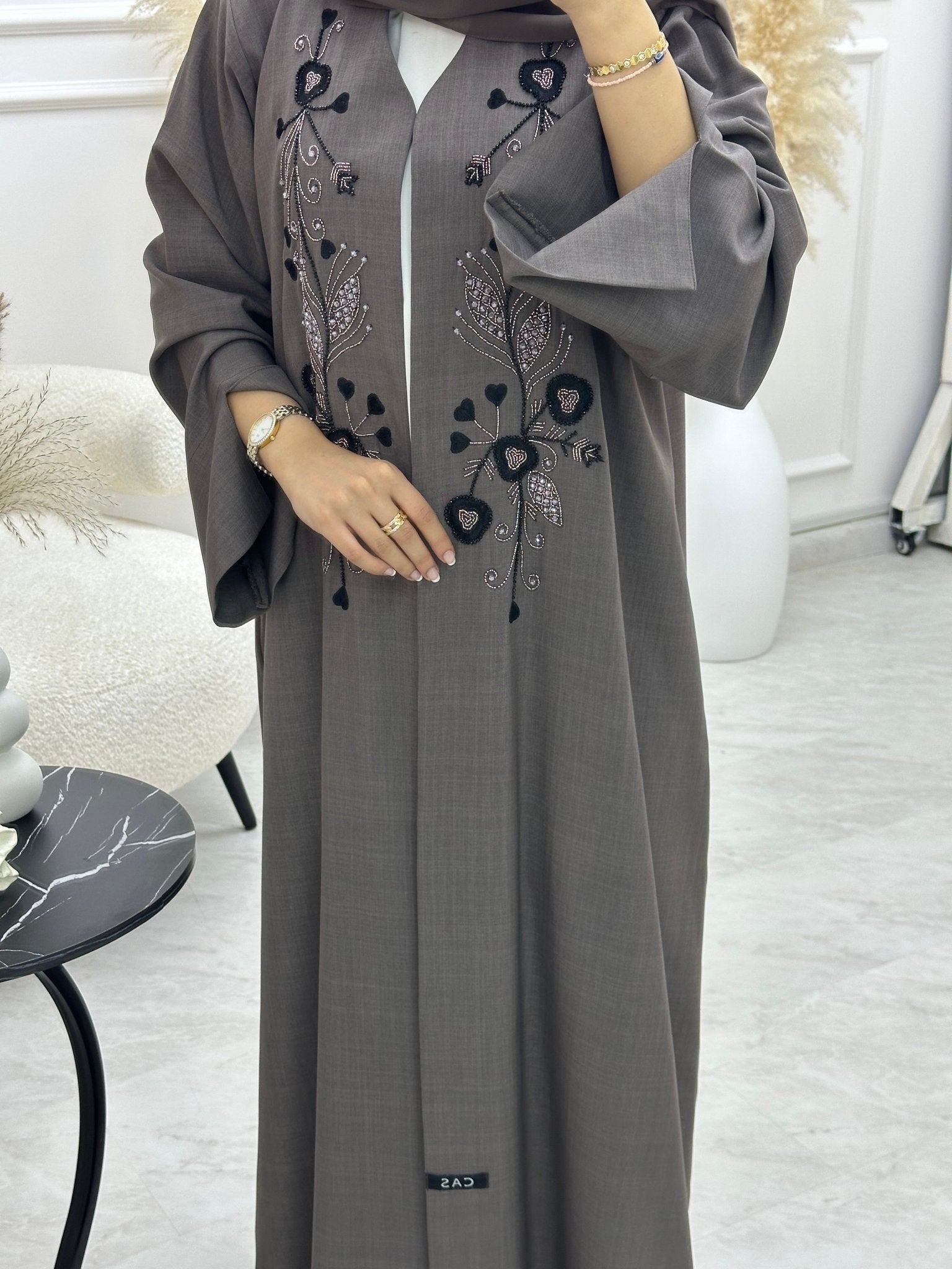 C 1068 Brown Beaded Abaya