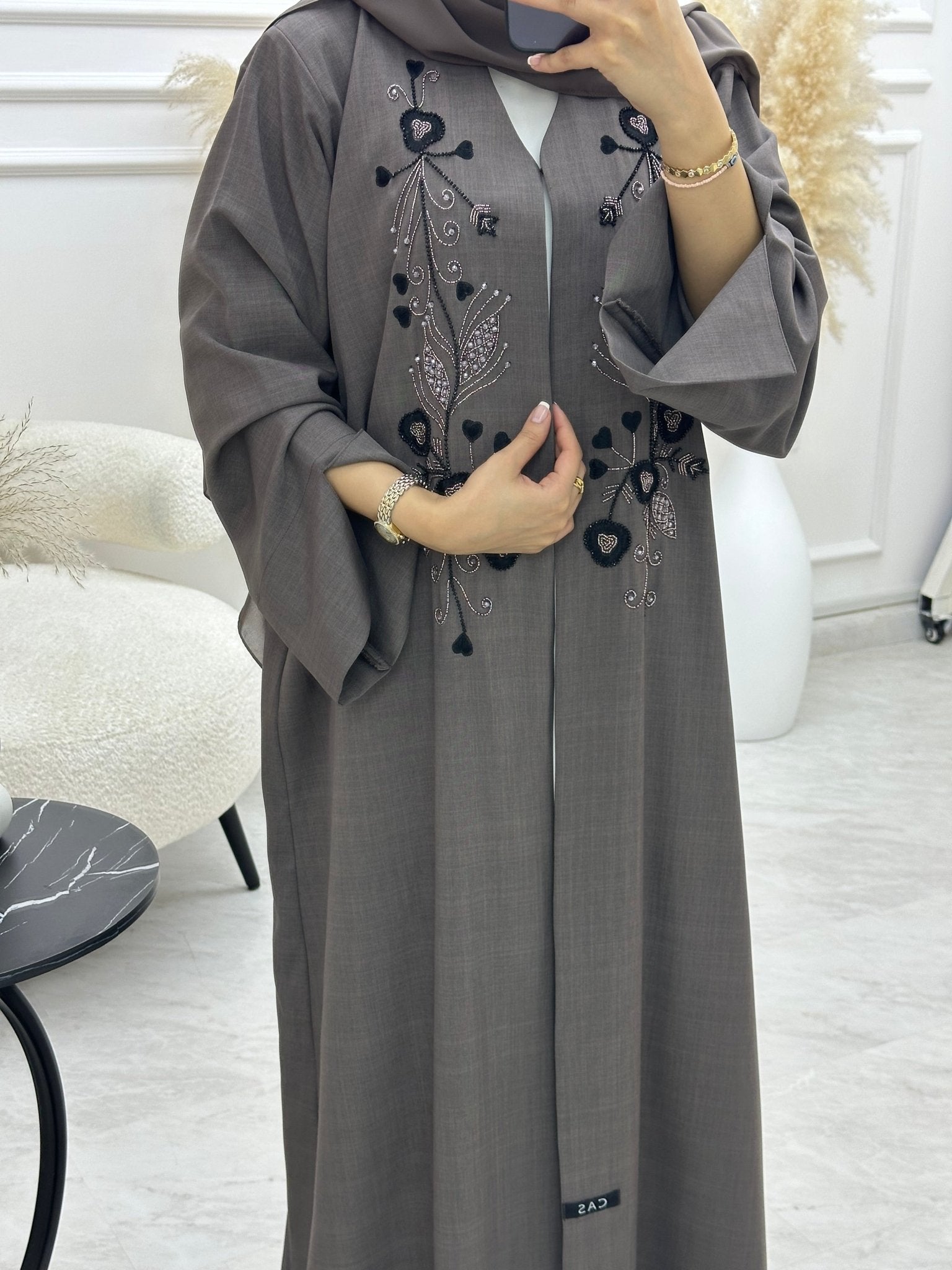 C 1068 Brown Beaded Abaya