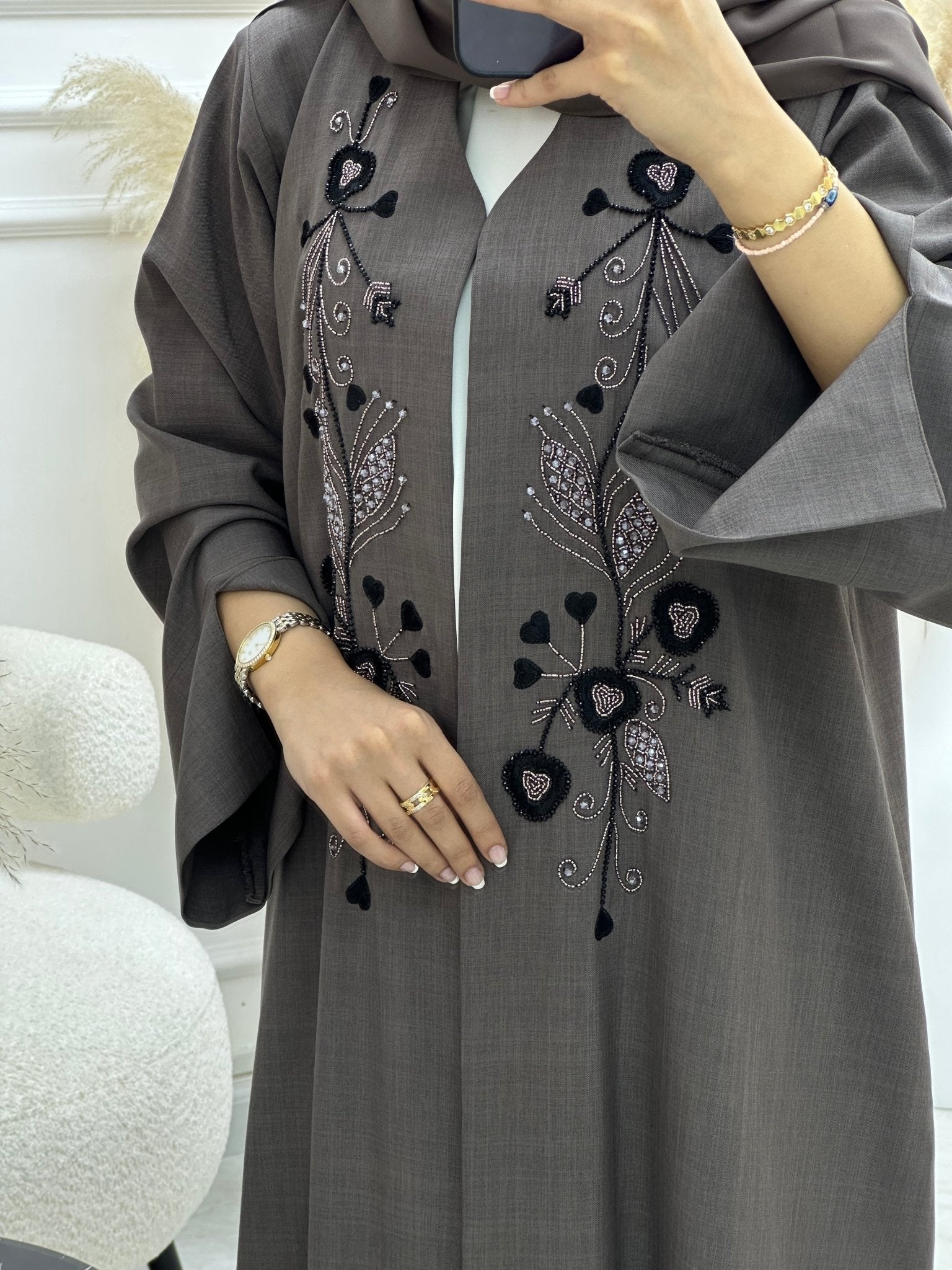 C 1068 Brown Beaded Abaya