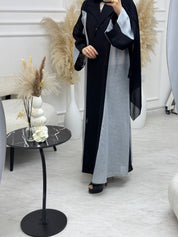C 1076 Black Grey Coat Abaya