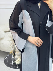 C 1076 Black Grey Coat Abaya