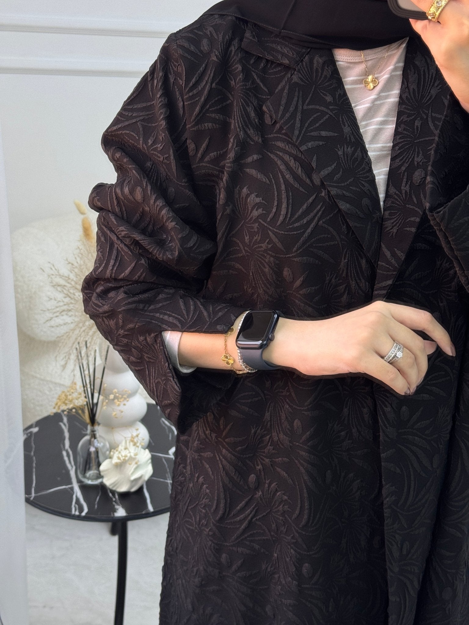 C 1081 Black Printed Abaya