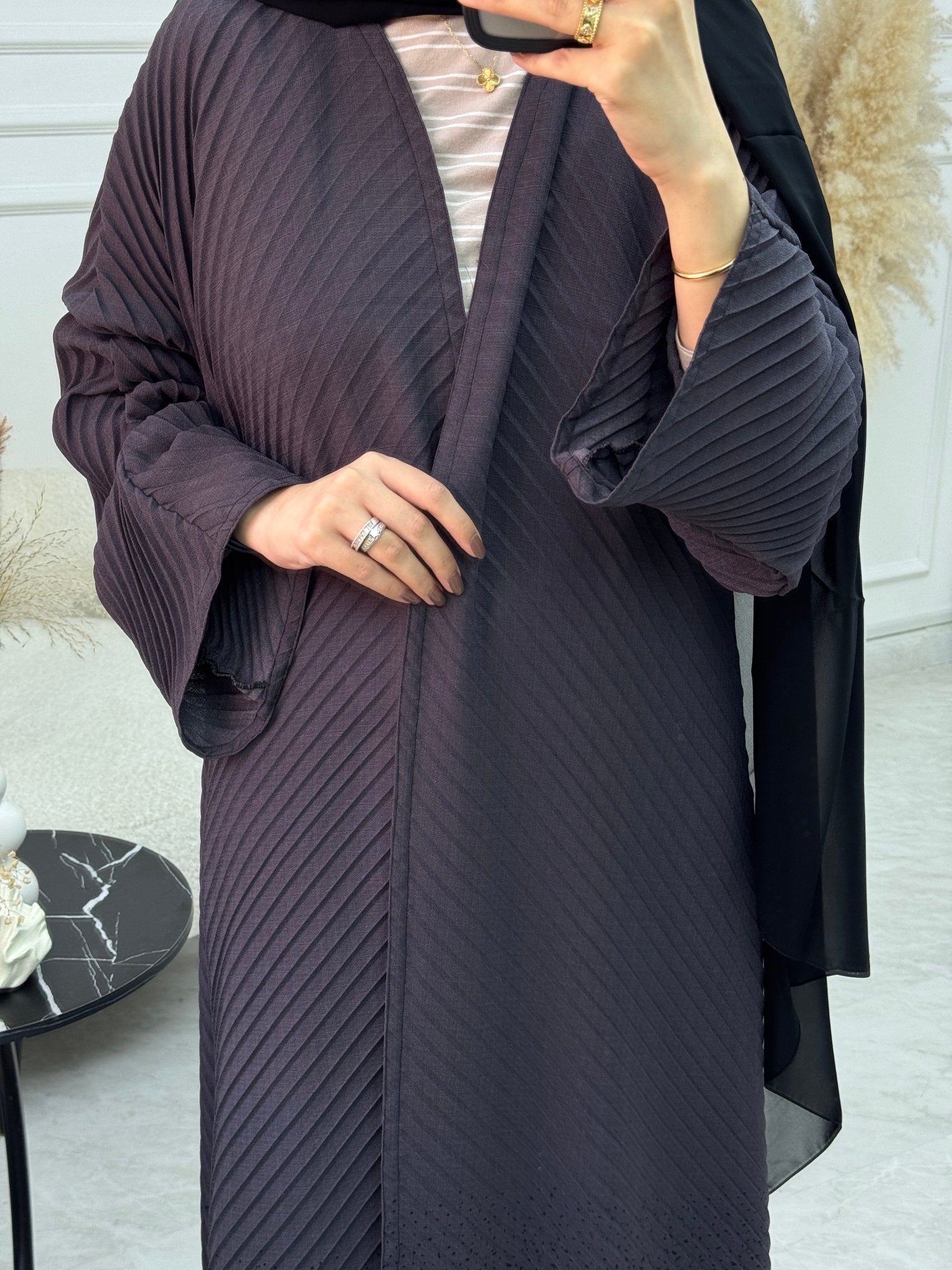 C 1088 Grey Pleated Abaya