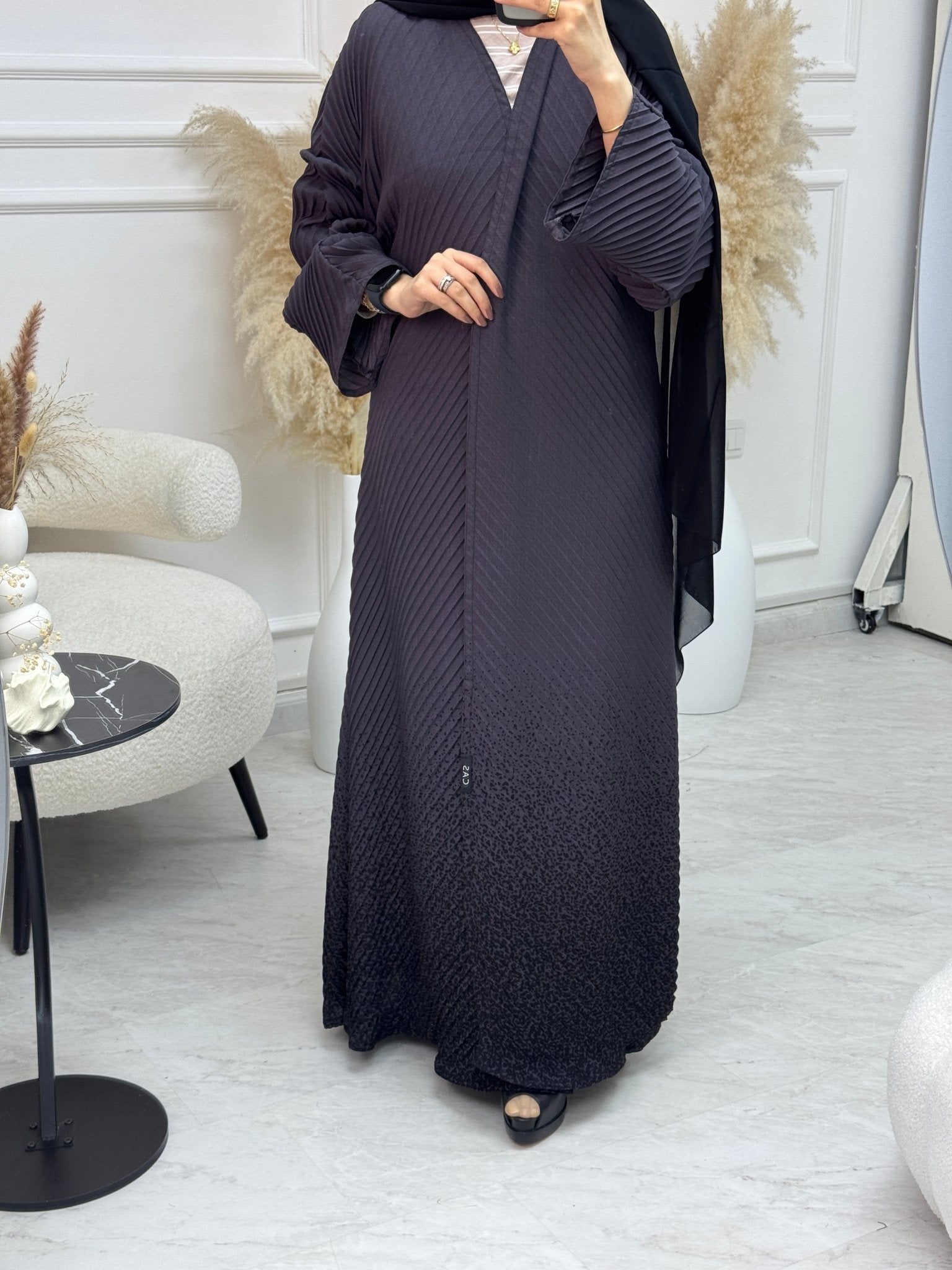 C 1088 Grey Pleated Abaya