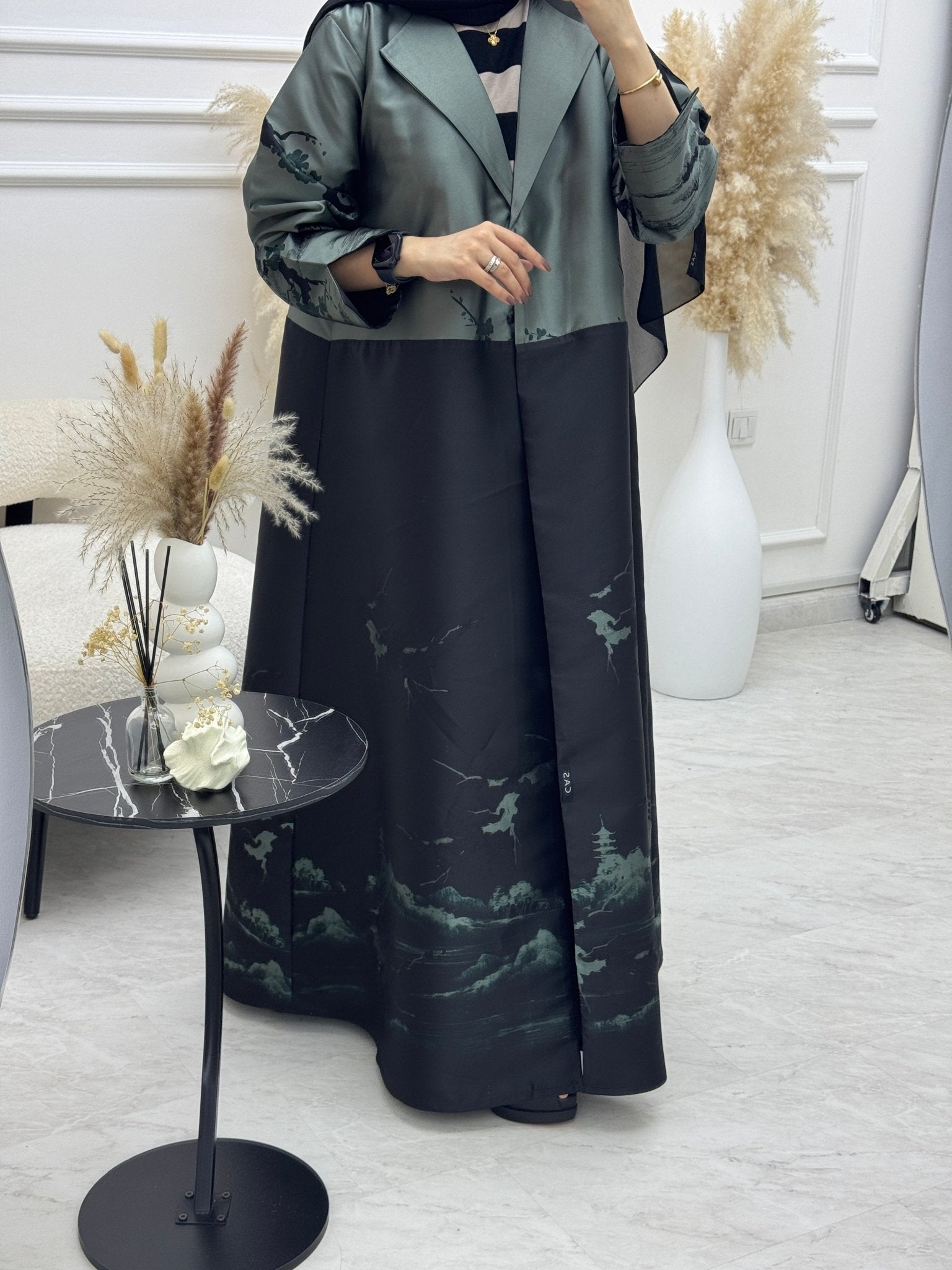 C 1090 - 02 Turquoise Printed Coat Abaya