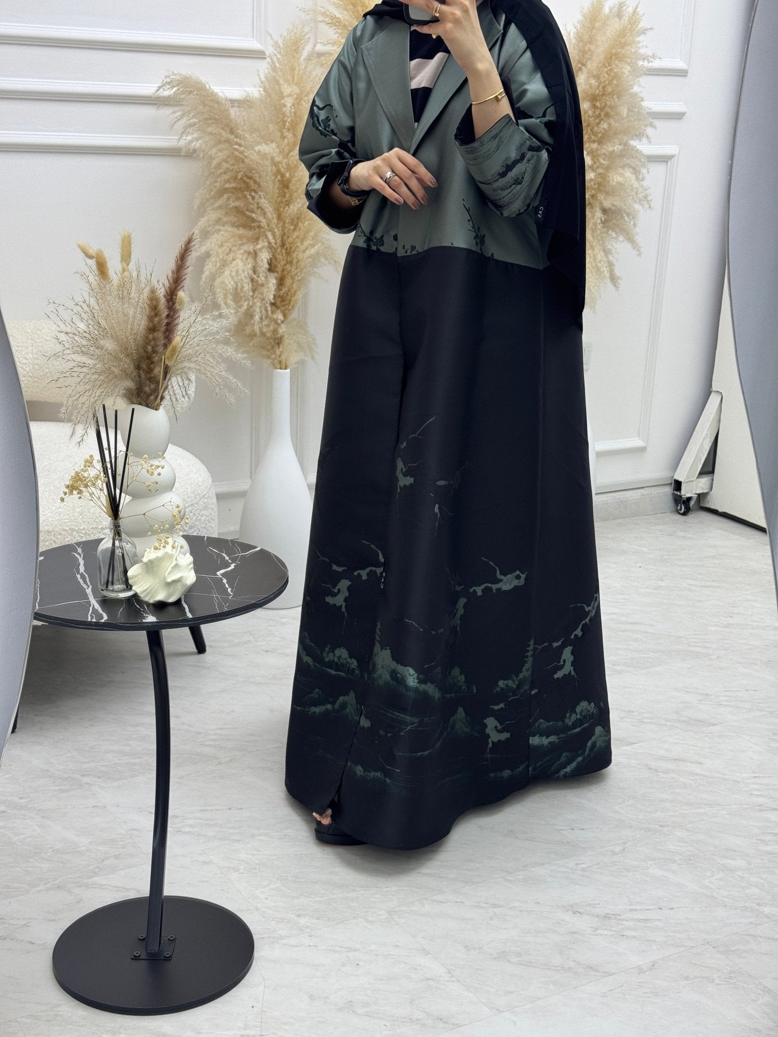 C 1090 - 02 Turquoise Printed Coat Abaya