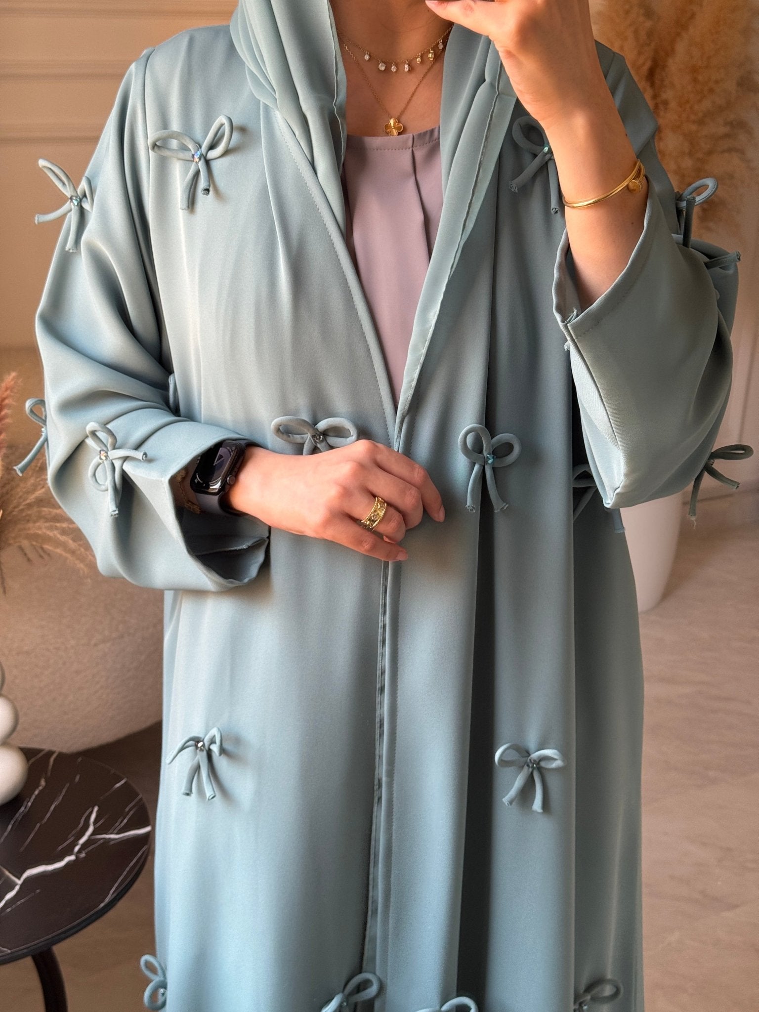 C 1096 Aqua Bow Abaya