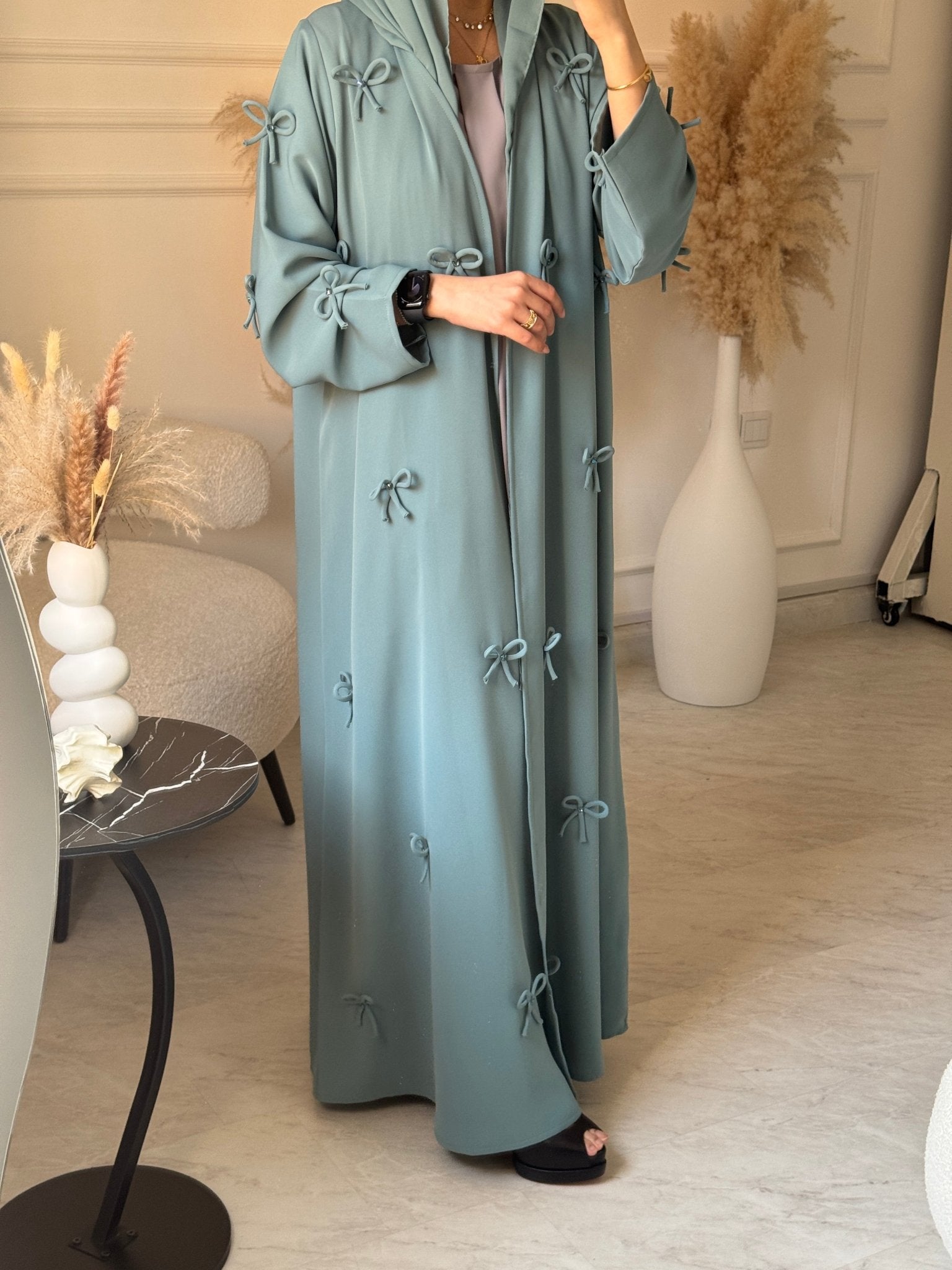 C 1096 Aqua Bow Abaya