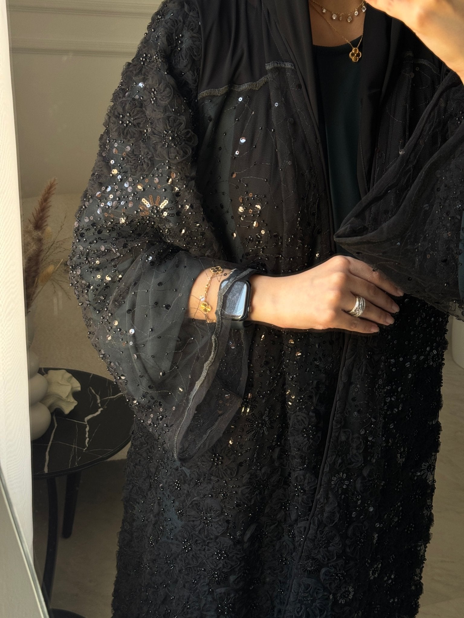 C 1098 Black Dantel Abaya