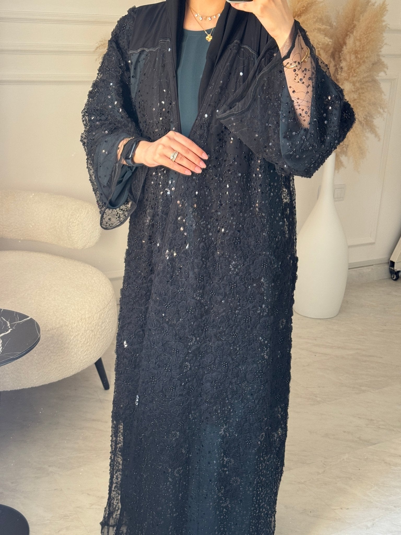 C 1098 Black Dantel Abaya