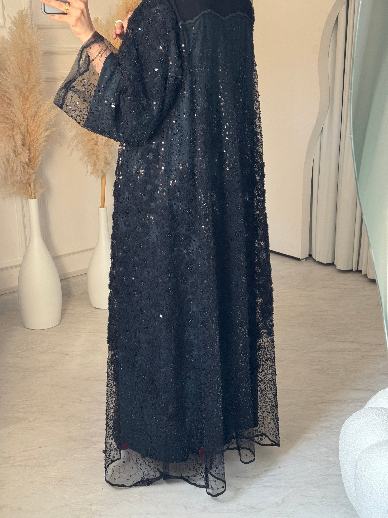 C 1098 Black Dantel Abaya
