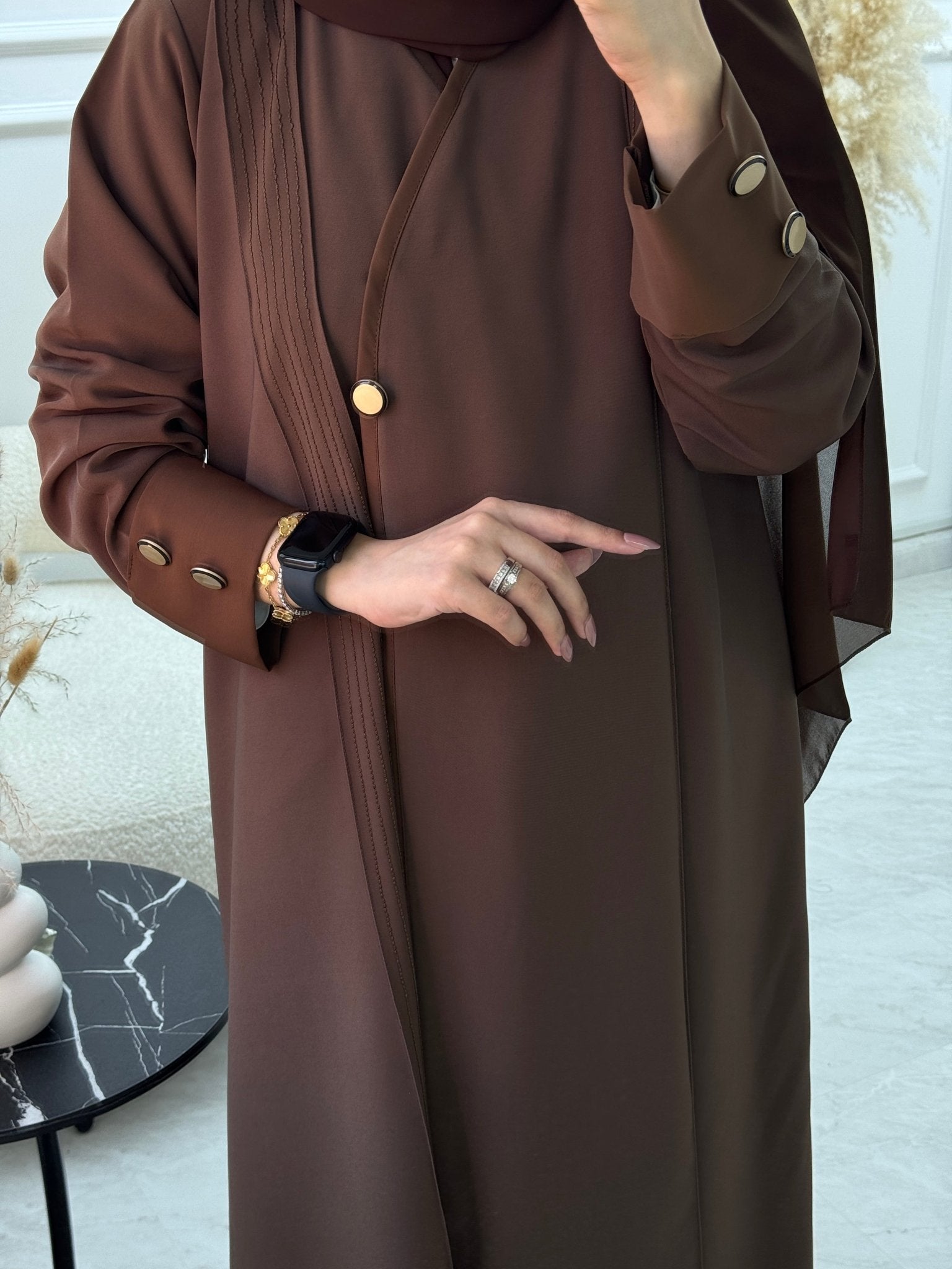 C 1101 Brown Overlap Abaya - Main Image
