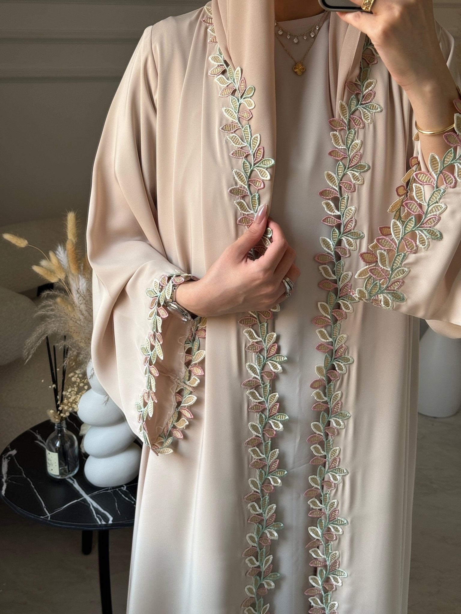 C 1105 Butter Milk Lace Abaya