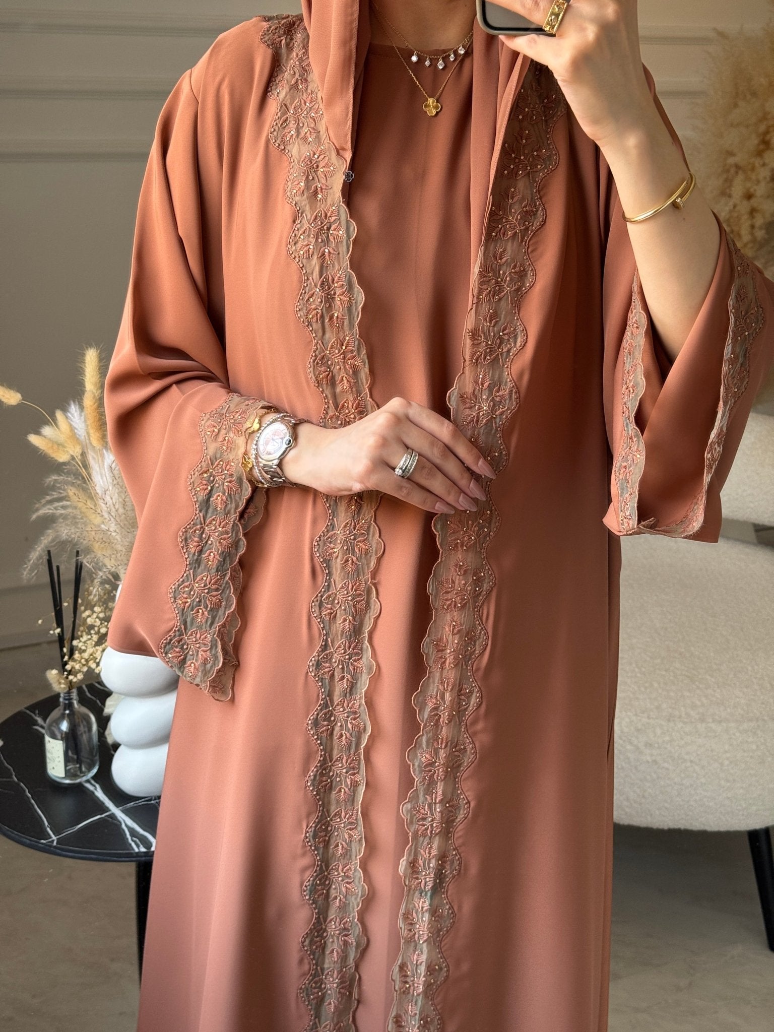 C 1107 Terracota Lace Abaya